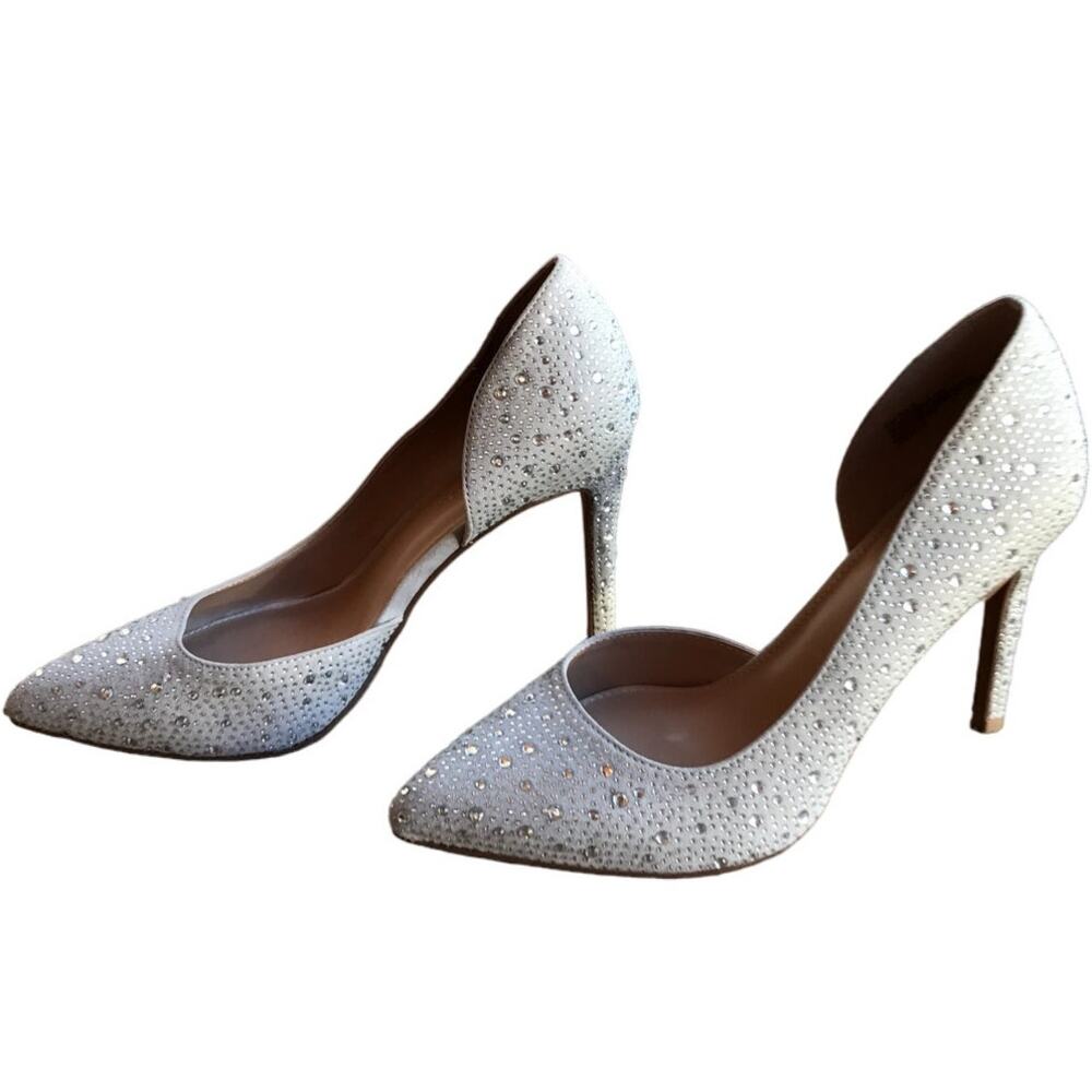 BCBGeneration Dove Gray Crystal Encrusted Sparkly Stiletto Heel Pumps size 8